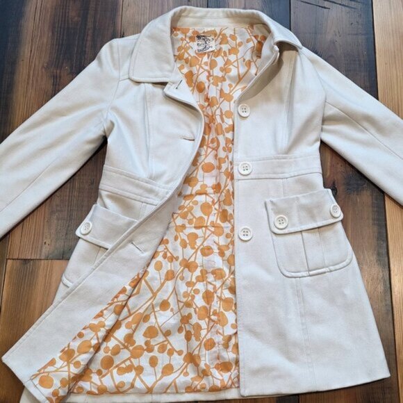 Anthropologie Jackets & Blazers - Tulle Anthropologie Women' Cream Wool Blend Pea Coat Mid Length Button Jacket S